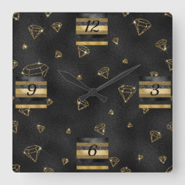Reloj Cuadrado Elegante Diseño de Diamante Negro y Oro