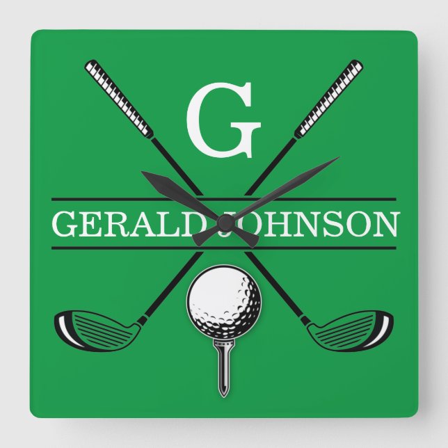 Reloj Cuadrado Elegante diseño de monograma de golf (Anverso)