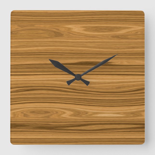 Reloj Cuadrado Elegante Estilo de grano de madera (Anverso)