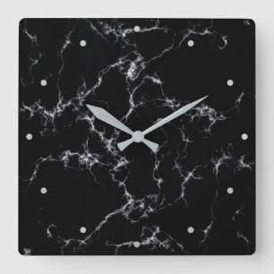 Reloj Cuadrado Elegante estilo de mármol4 - Blanco y negro