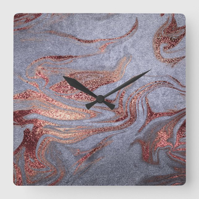 Reloj Cuadrado Elegante estilo moderno de cobre rosa de mármol az (Anverso)