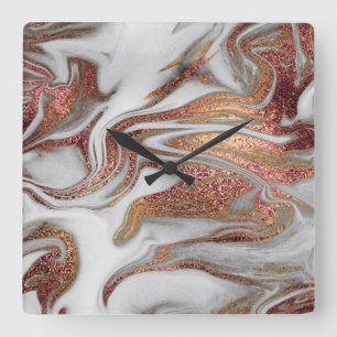 Reloj Cuadrado Elegante estilo moderno de cobre subió de mármol b