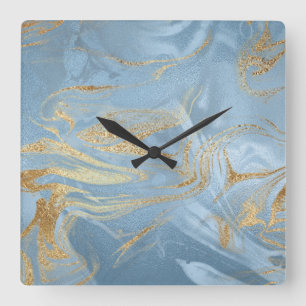 Reloj Cuadrado Elegante estilo moderno de mármol dorado y azul