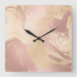 Reloj Cuadrado Elegante estilo moderno de mármol rosa de cobre do