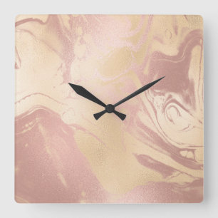 Reloj Cuadrado Elegante estilo moderno de mármol rosa de cobre do