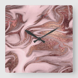 Reloj Cuadrado Elegante estilo moderno rosa de cobre dorado y már