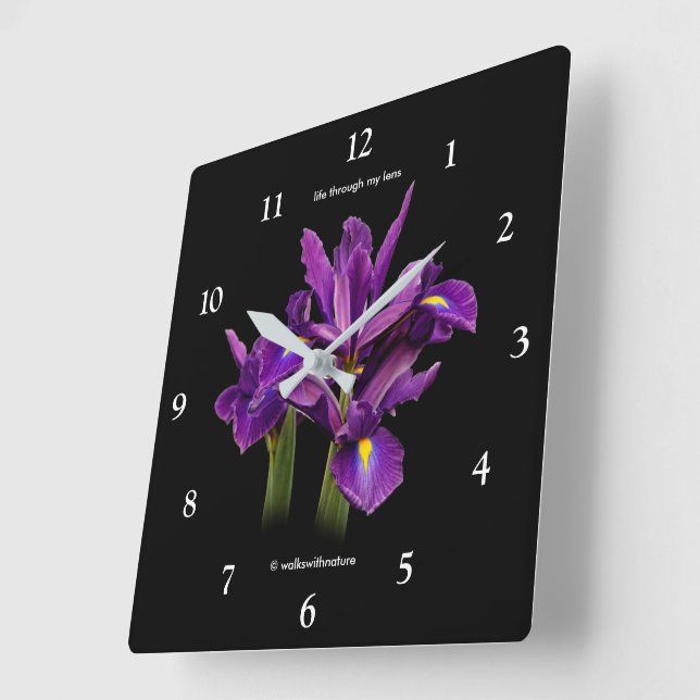 Reloj Cuadrado Elegante flor holandesa de sensación iris púrpura (Ángulo)