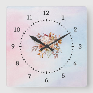 Reloj Cuadrado Elegante floral Verde azulada moderna