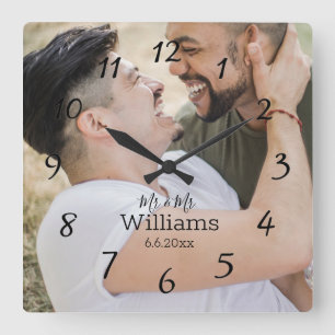 Reloj Cuadrado elegante foto de boda gay