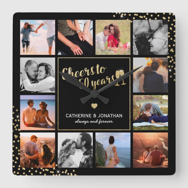 Reloj Cuadrado Elegante foto del 50 aniversario de oro (Anverso)