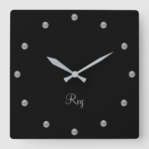 Reloj Cuadrado Elegante gris plateado sobre negro