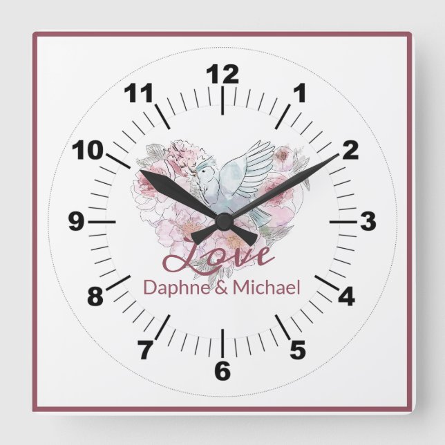 Reloj Cuadrado Elegante guión moderno de Moda rosa rosado (Anverso)