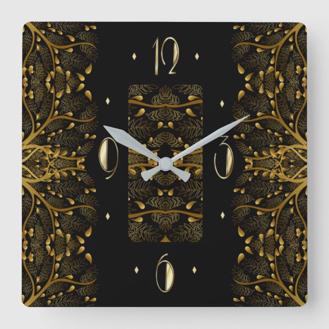 Reloj Cuadrado Elegante hoja de oro (Anverso)