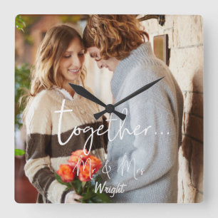 Reloj Cuadrado Elegante Juntos Sr. y Sra. Photo Personalizado