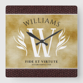 Reloj Cuadrado Elegante Leather Leaf & Vintage Paper Surname Mott