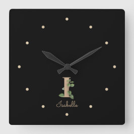 Reloj Cuadrado Elegante letra botánica de monograma I