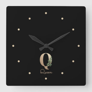 Reloj Cuadrado Elegante letra botánica de monograma Q