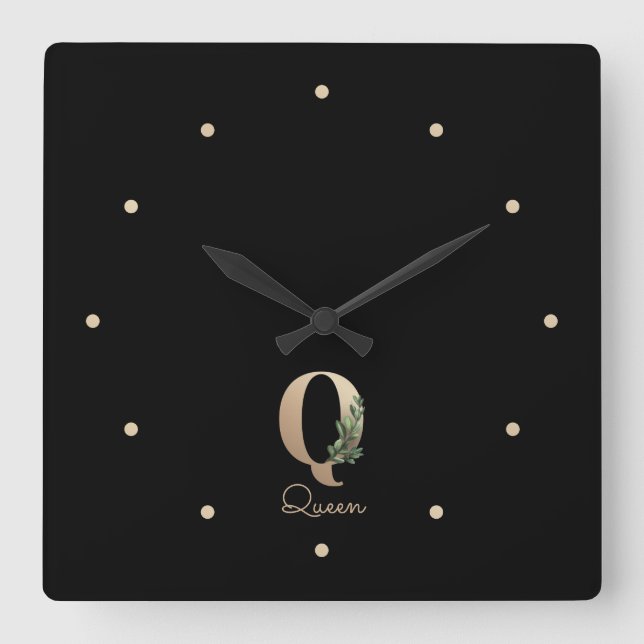 Reloj Cuadrado Elegante letra botánica de monograma Q (Anverso)