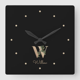 Reloj Cuadrado Elegante letra botánica de monograma W