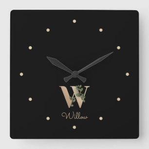 Reloj Cuadrado Elegante letra botánica de monograma W