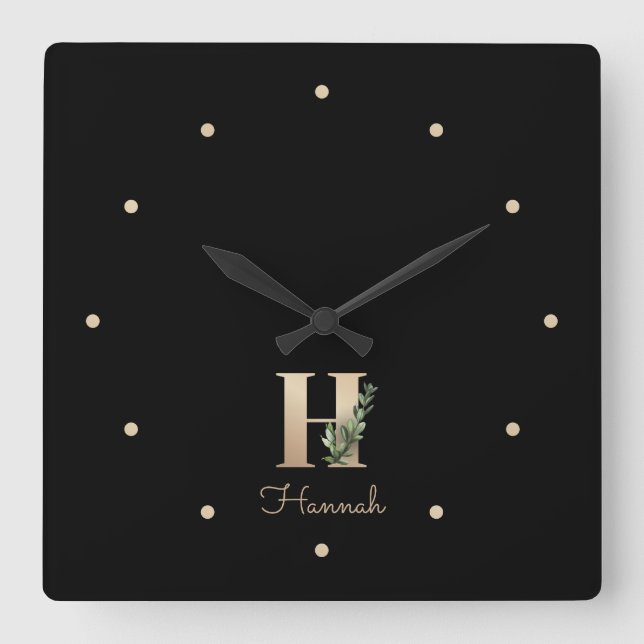 Reloj Cuadrado Elegante letra botánica monográfica H (Anverso)