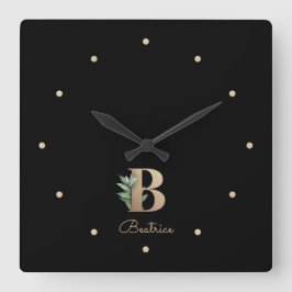 Reloj Cuadrado Elegante Letra botánica monograma B