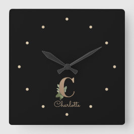 Reloj Cuadrado Elegante Letra botánica monograma C