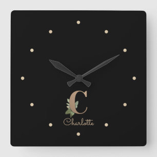 Reloj Cuadrado Elegante Letra botánica monograma C