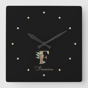 Reloj Cuadrado Elegante Letra botánica monograma F