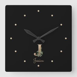 Reloj Cuadrado Elegante Letra botánica monograma J