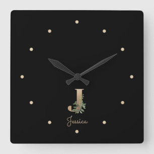 Reloj Cuadrado Elegante Letra botánica monograma J