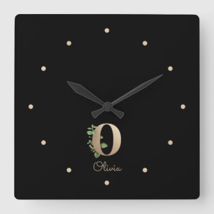 Reloj Cuadrado Elegante Letra botánica monograma O