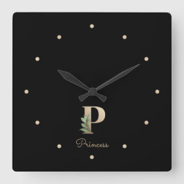 Reloj Cuadrado Elegante Letra botánica monograma P