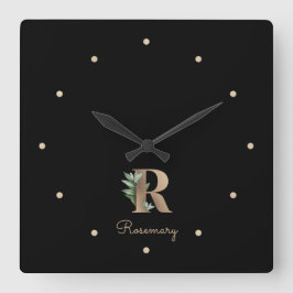 Reloj Cuadrado Elegante letra botánica monograma R