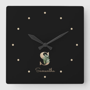 Reloj Cuadrado Elegante Letra botánica monograma S