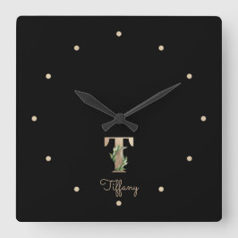 Reloj Cuadrado Elegante Letra botánica monograma T