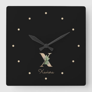 Reloj Cuadrado Elegante Letra botánica monograma X