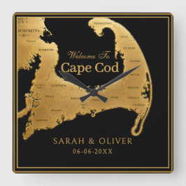 Reloj Cuadrado Elegante mapa de bienvenida de Cape Cod