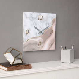 Reloj Cuadrado Elegante Mármol Cuadrado de Ágata Marfil con Brill