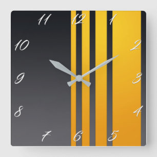 Reloj Cuadrado Elegante, moderno, vertical de líneas amarillas, g