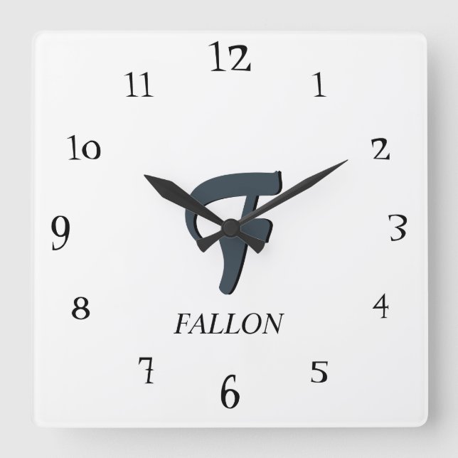 Reloj Cuadrado Elegante Monograma 3D negro blanco y gris carbón v (Anverso)