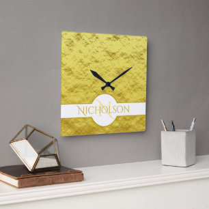 Reloj Cuadrado Elegante Monograma nuevo Nombre personalizado Text