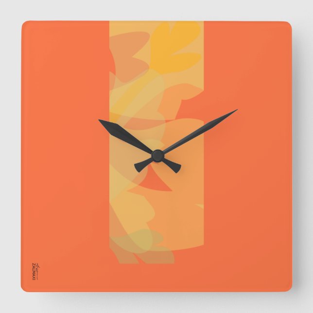 Reloj Cuadrado Elegante Naranja dorado abstracto floral (Anverso)