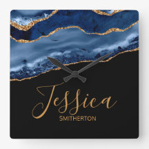 Elegante Navy Blue Gold Marble Agble Name