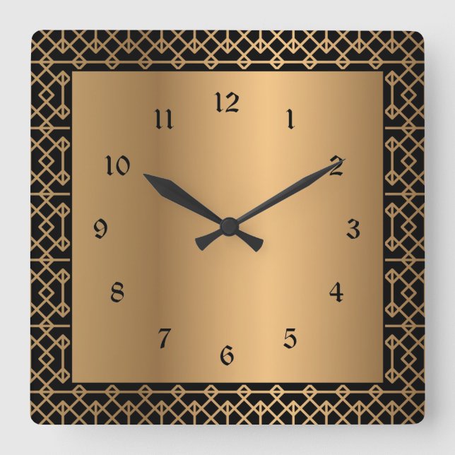 Reloj Cuadrado Elegante negro y dorado (Anverso)