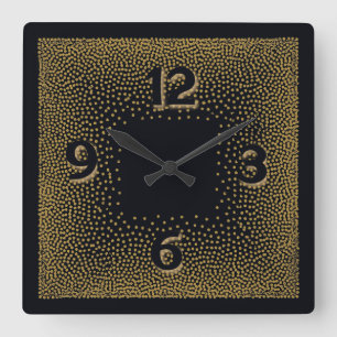 Reloj Cuadrado Elegante negro y dorado Art Deco