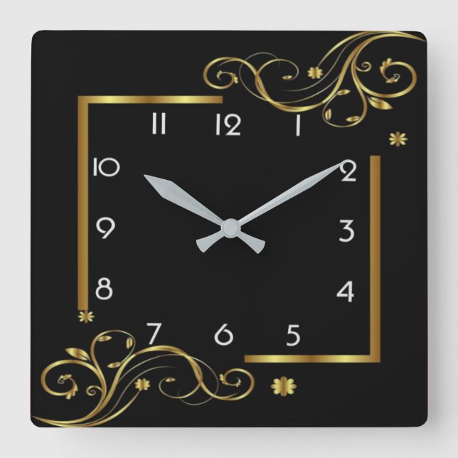 Reloj Cuadrado Elegante negro y oro (Anverso)