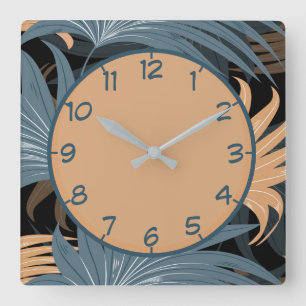 Reloj Cuadrado Elegante Palm Leaves Foliage Patrón Beige Gris