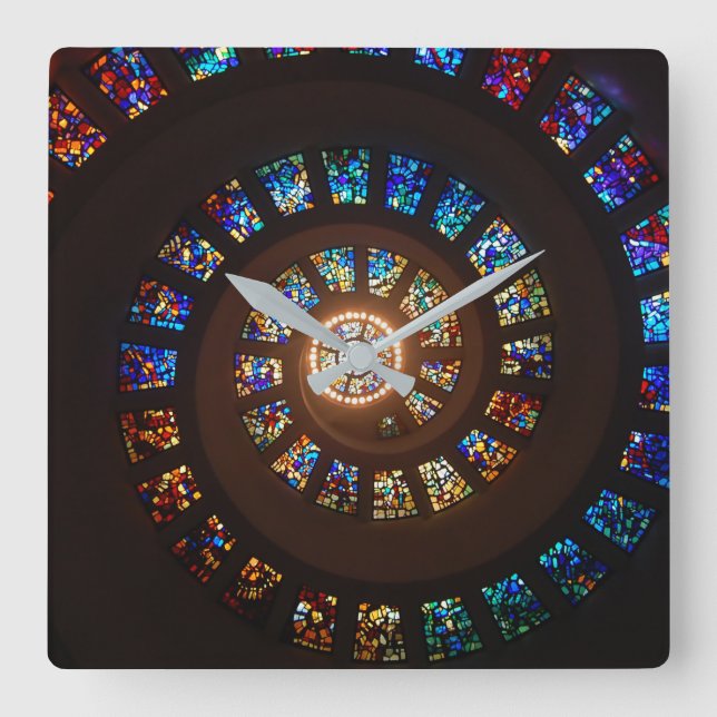 Reloj Cuadrado Elegante Patrón De Giro De Vidrio Manchado Negro (Anverso)