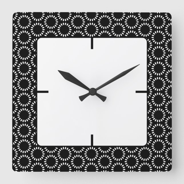 Reloj Cuadrado Elegante patrón de mandala de pétalos en blanco y  (Anverso)